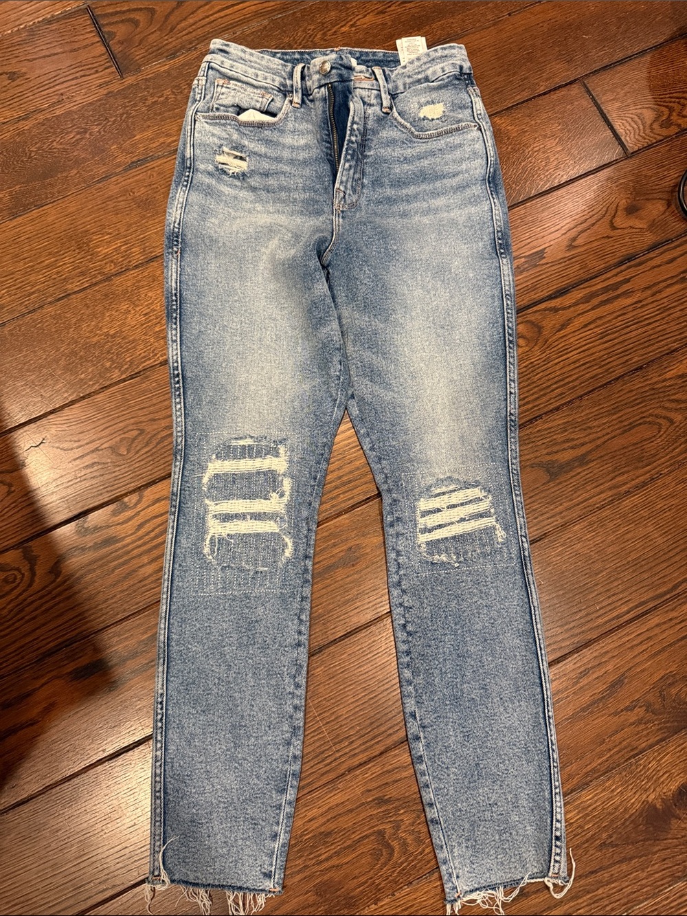 Good American Distressed Light Blue Ankle Jeans